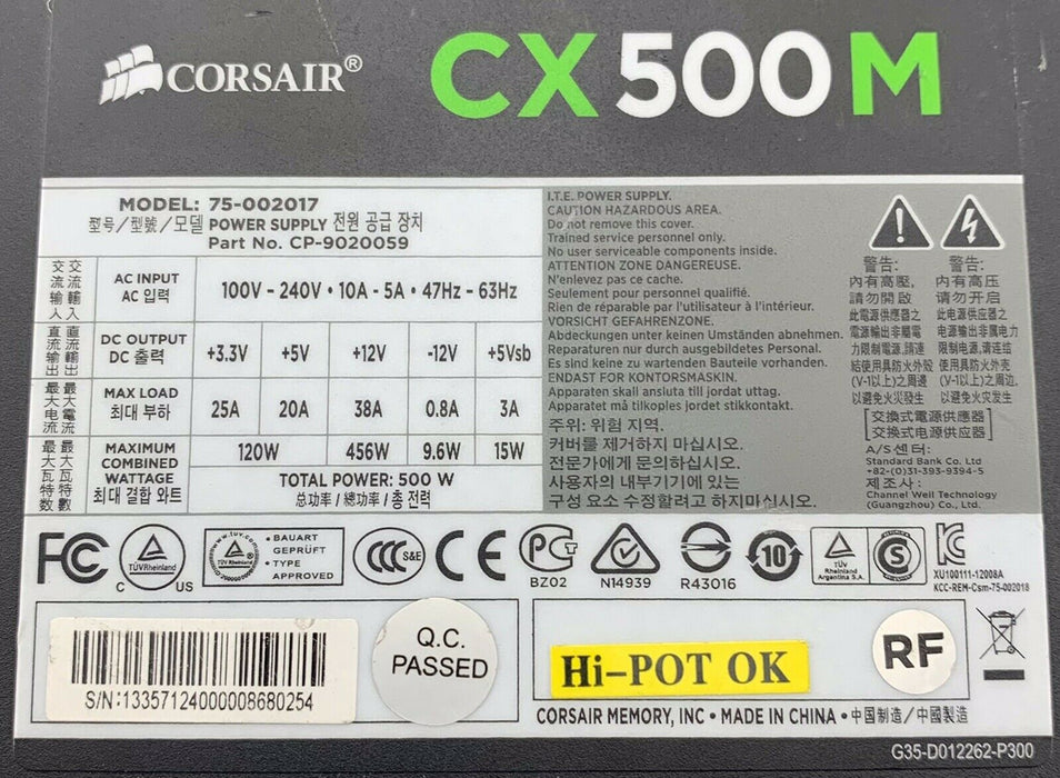 Corsair CX500M Desktop Power Supply 500W CX Series Semi-Modular 80 PLUS Bronze