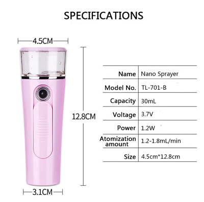 Pink Handheld Mist Sprayer Portable Facial Steamer Rechargeable TI-701-B