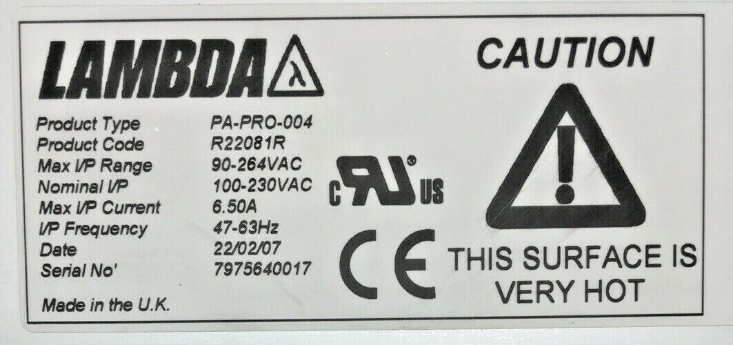 TDK Lambda PA-PRO-004 R22081 Switching Power Supply 47-63Hz 100-230VAC 6.50A