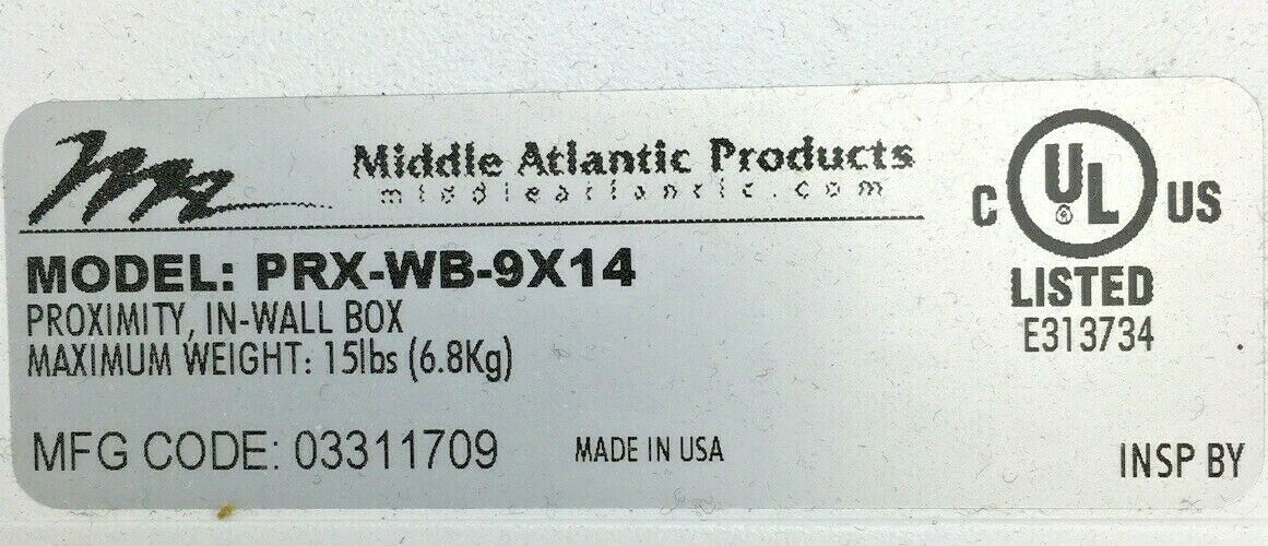 Middle Atlantic PRX-WB-9X14 Proximity In-Wall Box for Small Device Mounting