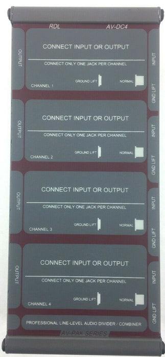 RDL AV-DC4 Professional Line-Level Audio Divider / Combiner Balanced/Low/High