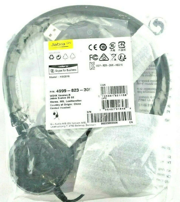 Jabra Evolve 20 SE Dual Upgraded Earpiece Full Headset w/ Boom Microphone HSC016