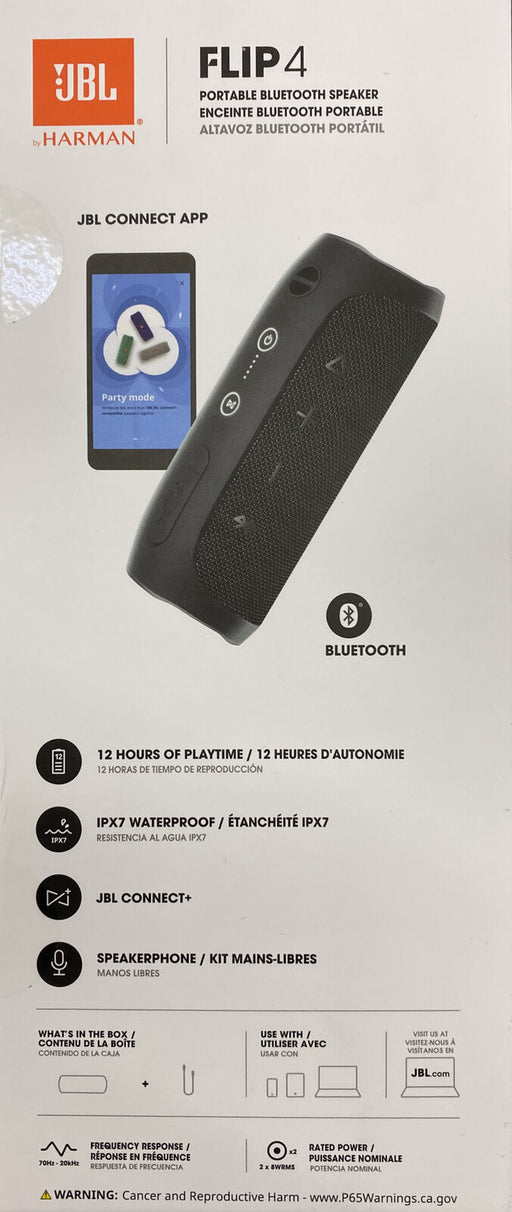 JBL Flip 4 Black Waterproof Portable Bluetooth Speaker Factory Sealed NIB