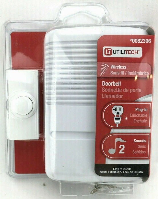 Utilitech UT-7341-02 White Wireless Doorbell Kit Plug-In Power 2 Sounds NEW