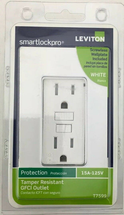 Leviton T7599 Tamper Resistant GFCI Outlet SmartlockPro with Screwless Wallplate