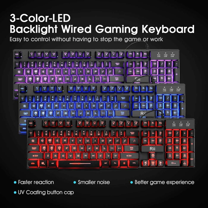 Rii Gaming Keyboard and Mouse Combo Colorful LED Backlit