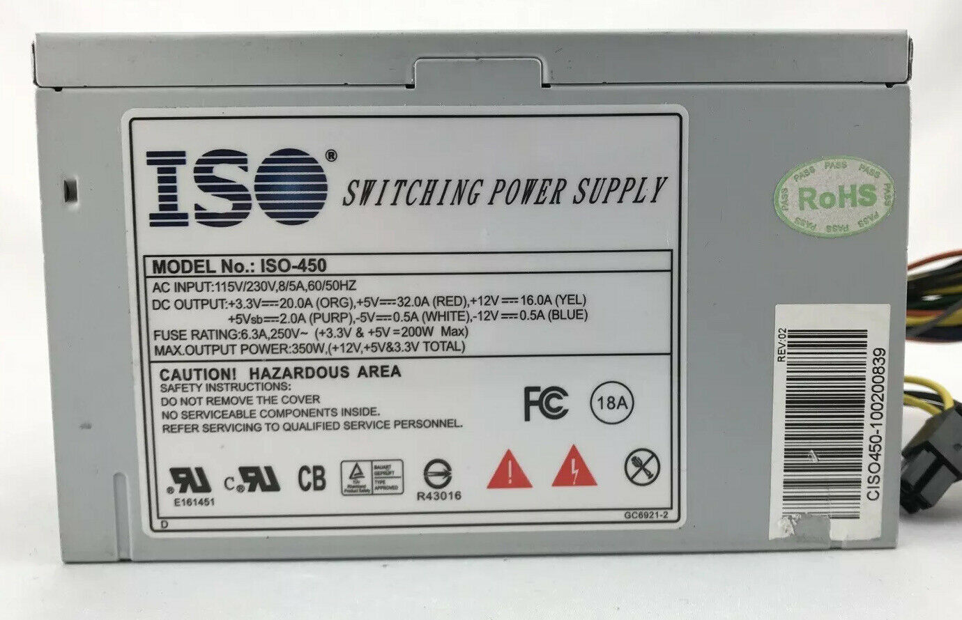 ISO-450 350W Desktop Switching Power Supply ATX PSU 115/230V 350 Watts Fast Ship