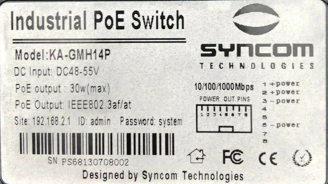 Syncom KA-GMH14 Gigabit Industrial Rugged Ethernet Switch Din Rail SFP Fiber