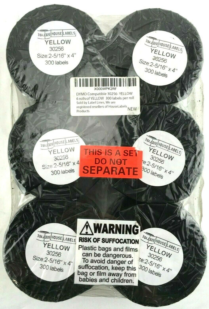 6-Pack DYMO 30256 Compatible YELLOW Shipping Labels (300/roll) 2.31" x 4"