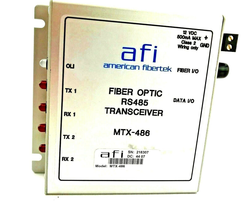 American Fibertek MTX-486 Fiber Optic RS485 Transceiver Panasonic PS Data TX RX