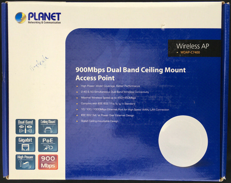 Planet WDAP-C7400 Wireless Access Point 900Mbps Dual Band Ceiling Mount PoE
