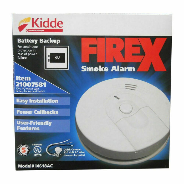 Kidde i4618 Firex Smoke Alarm Hardwired w/ Battery Backup and Hush Item 21007581