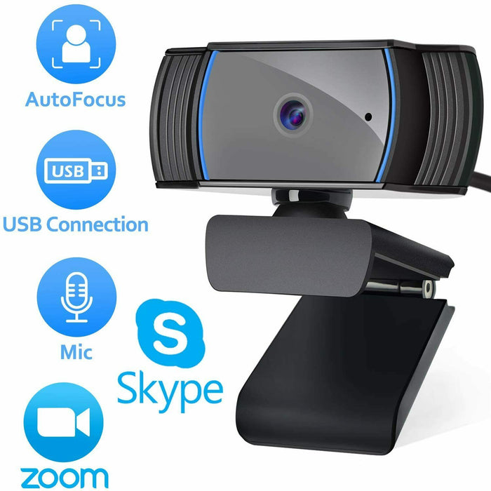 1080p Webcam Full HD Windows 10 Plug & Play with Autofocus Lens and Microphone
