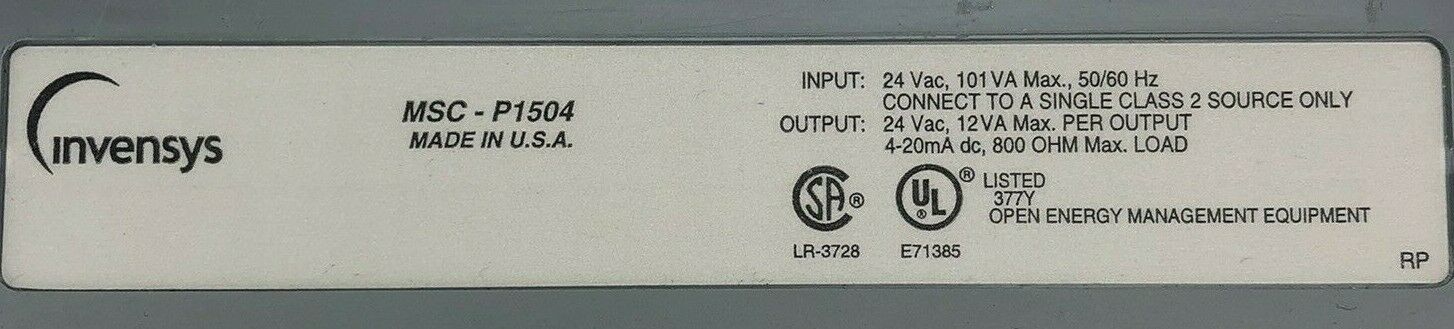 SIEBE / Invensys Environmental Controls MSC-P1504 Interface Controller