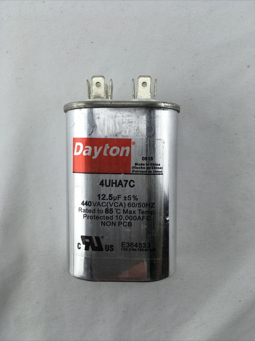 Dayton 4UHA7C Run Capacitor,12.5 Mfd 440V Oval 85 C E364533