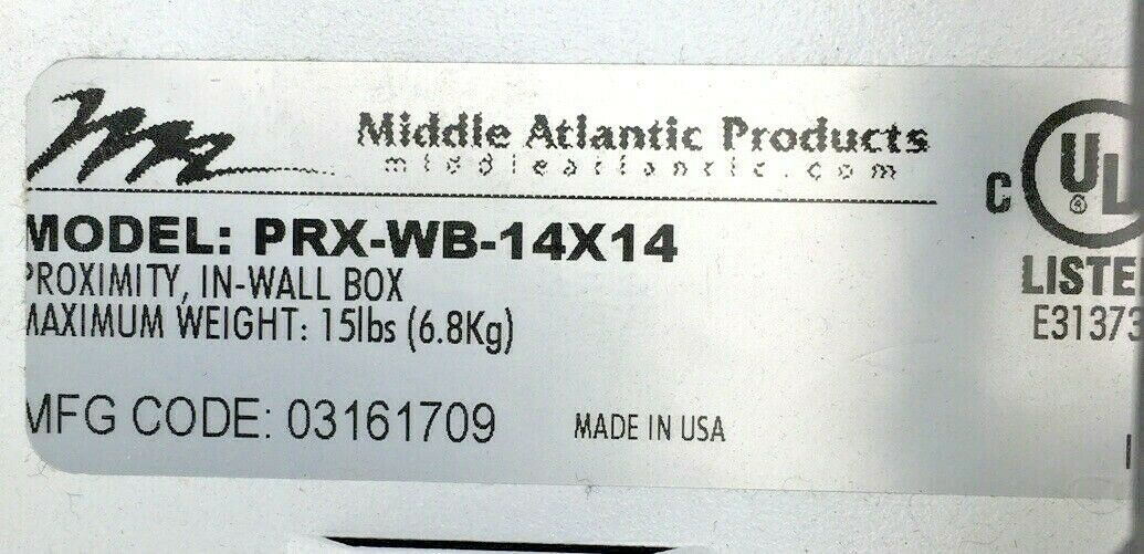 Middle Atlantic PRX-WB-14X14 Proximity In-Wall Box for Small Device Mounting