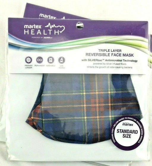 2-Pack Martex Health Washable Standard Size Face Mask SILVERBAC ANTIMICROBIAL