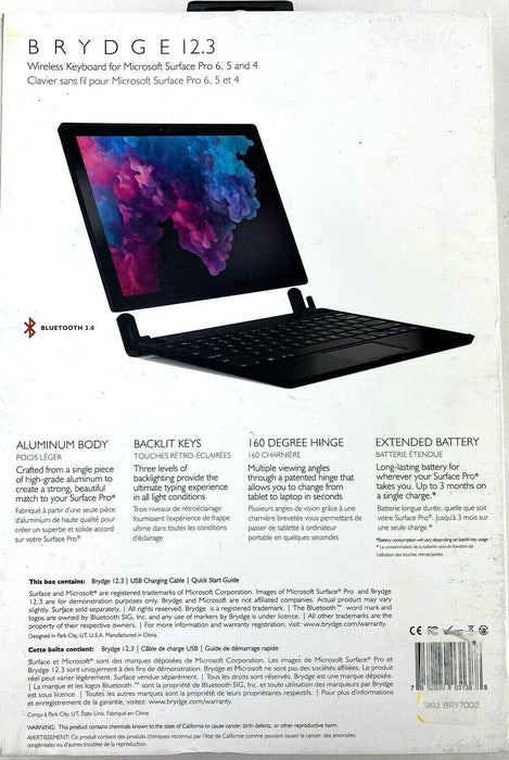 Brydge Keyboard 12.3" Aluminum Surface Pro 6,5,4.