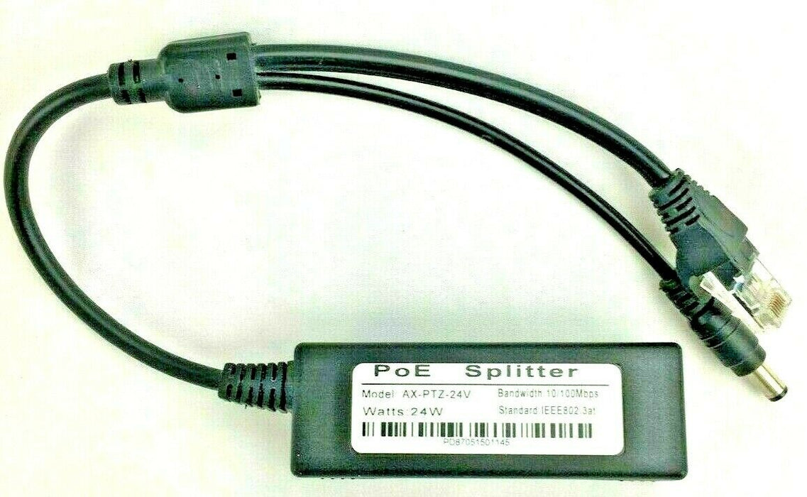 Ethernet Splitter PoE 802.3at 48V 24W Powered w/ Step-Down 24V DC Output Barrel