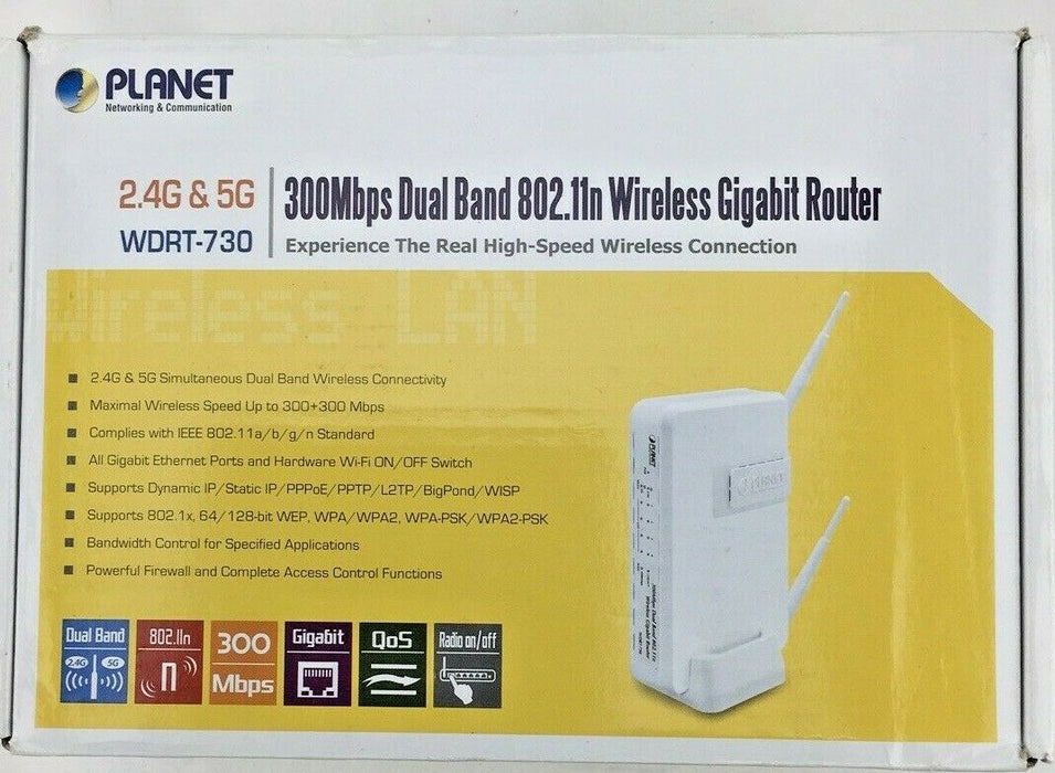 Planet WDRT-730 Wirelss Gigabit Router 300Mbps Dual Band 802.11n 2.4G & 5G