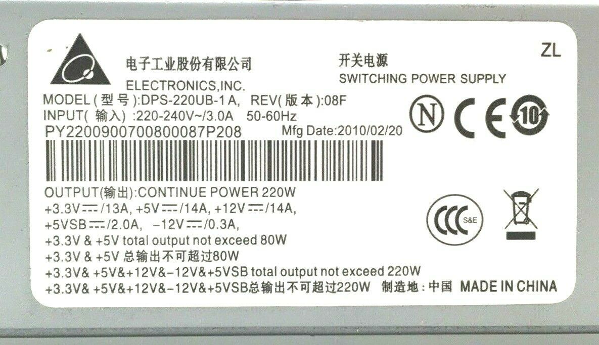 Delta Electronics Dps-220ub-1 a 220w Power Supply Ref D2