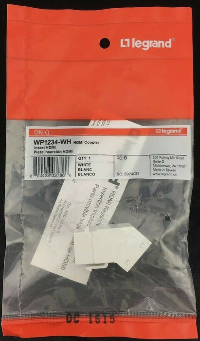 Legrand On-Q WP1234-WH HDMI Keystone Insert/Coupler White NEW FREE SHIPPING