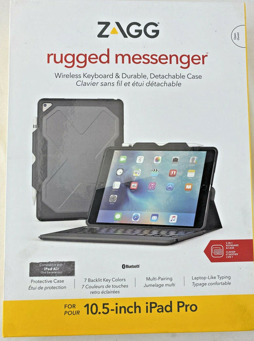 ZAGG Rugged Messenger Keyboard Black Folio Case for Apple iPad Pro Air 3 10.5"