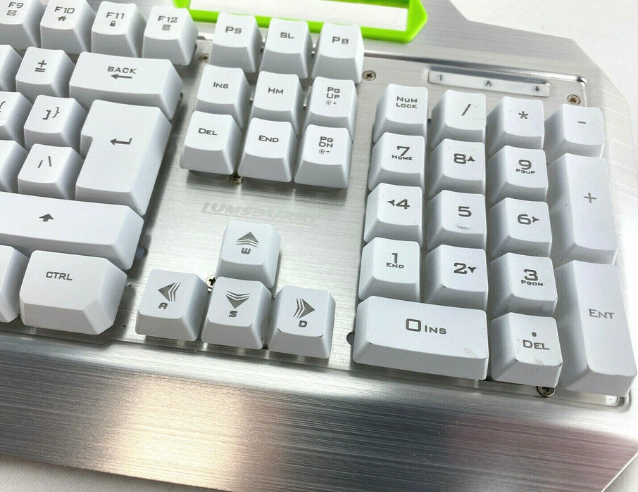 Lumsburry Gaming Keyboard RGB LED Backlit Keys Multimedia Control Silver-White