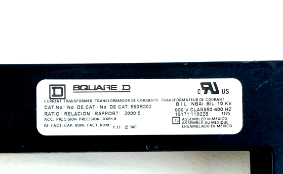 Square D 560R 302 Full Wave Current Transformer 3000:5 Ratio ANSI C57.13 UL10kV