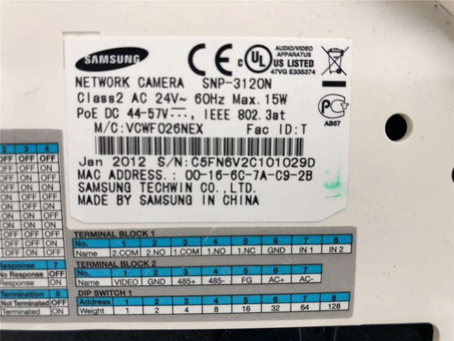 Samsung SNP-3120N IP Network Security Camera High-Speed PTZ Dome 12X Zoom PoE