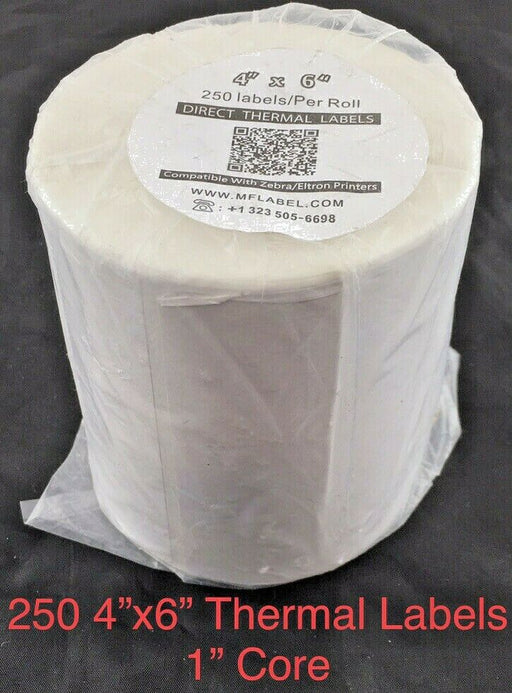 MFLABEL 4x6 Direct Thermal Labels 250 Per Roll 1" Core for Zebra/Eltron Printers