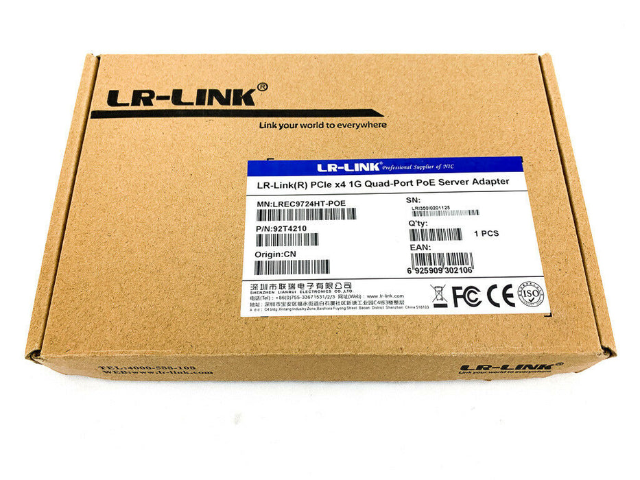 LR-Link LREC9724HT-POE 1G 4-Port PoE PCIe x4 Ethernet Server Adapter Card SFF
