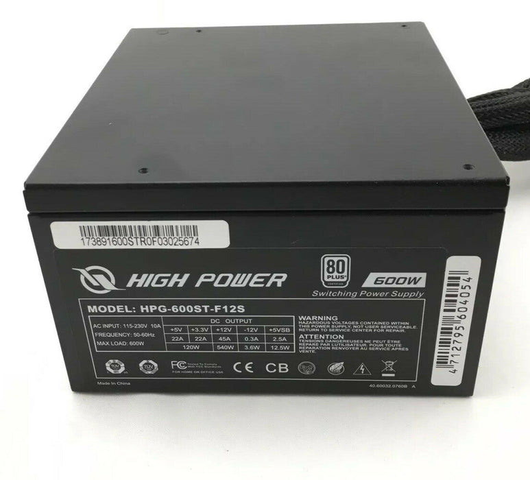 High Power HPG-600ST-F12S Power Supply 600W ATX Desktop PC PSU 115-230V 50-60Hz