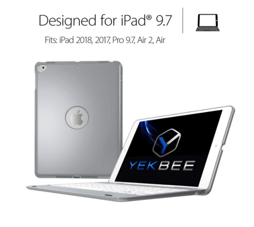 Hard Keyboard Case Silver Case iPad 9.7" Backlit Keys NEW YEKBEE SLIMBOOK KB200