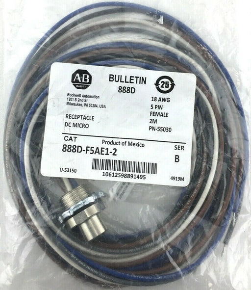 Allen-Bradley 888D-F5AE1-2 DC Micro (M12) Panel Mount Receptacle 5-Pin Female