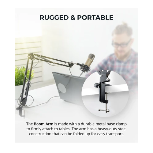 Blucoil Audio All-In-One Microphone Boom Arm Plus Pop Filter Universal Fit