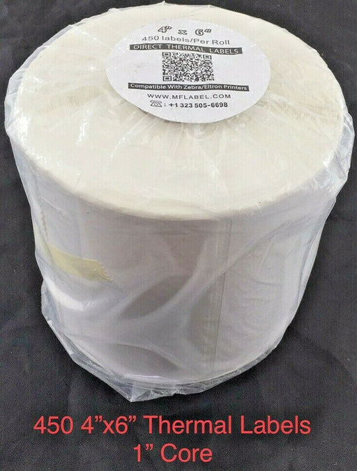 MFLABEL 4x6 Direct Thermal Labels 450 Per Roll 1" Core for Zebra/Eltron Printers