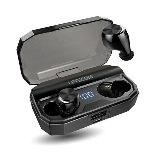 Black Bluetooth Wireless Earbuds Works With Apple iPhone Samsung Galaxy, Windows