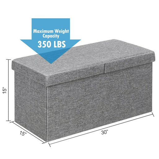 30" Folding Storage Ottoman W/Lift Top Bed End Bench 80L Capacity Light Grey