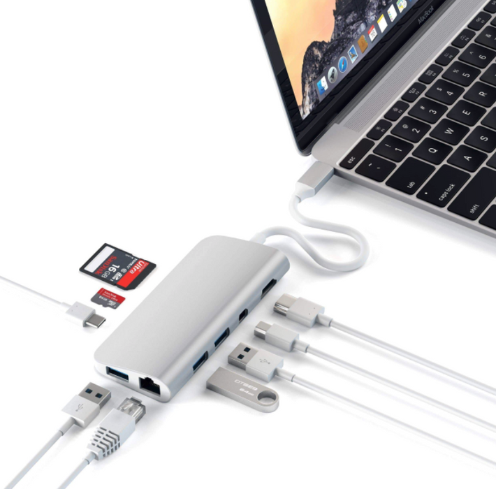 Satechi Silver Type-C Adapter Hub Multimedia Dock 4K HDMI Ethernet Mini DP USB 3